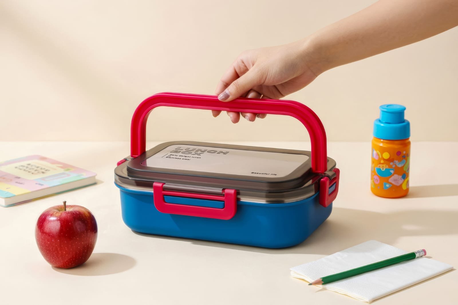 Stainless Steel Insulated Lunch Box with Secure Locking Lid & Carry Handle – Leak-Proof Food Container for School, Office, Travel & Picnic – 550 + 200 ml