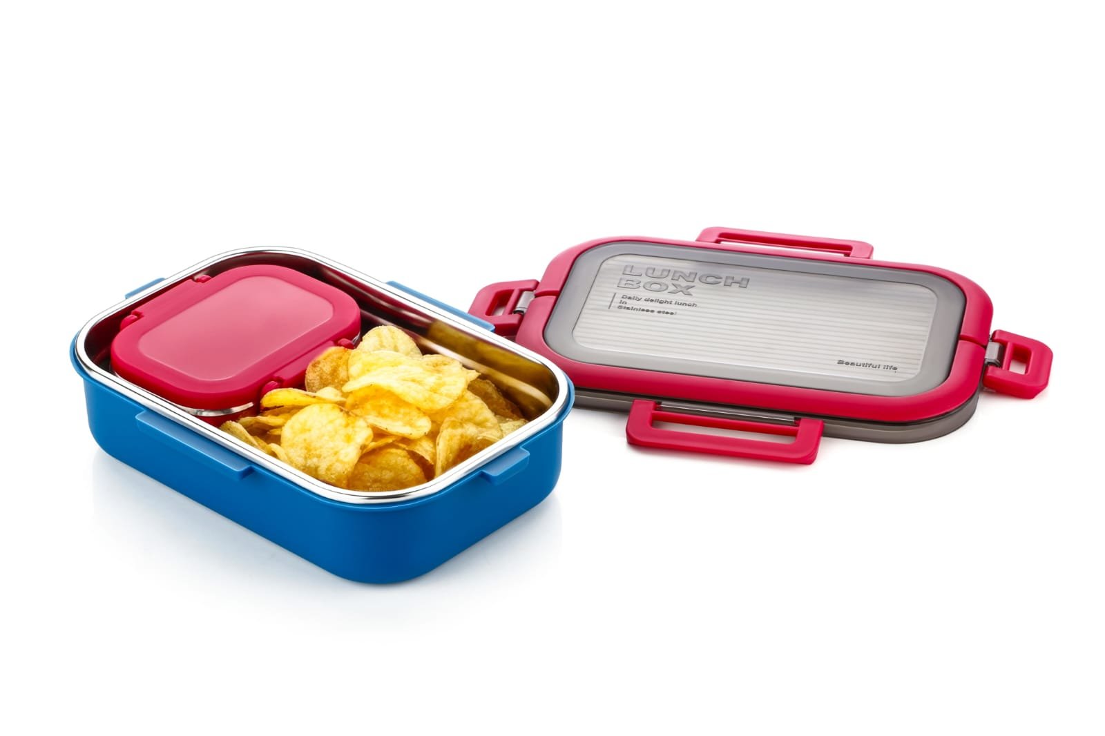 Stainless Steel Insulated Lunch Box with Secure Locking Lid & Carry Handle – Leak-Proof Food Container for School, Office, Travel & Picnic – 550 + 200 ml